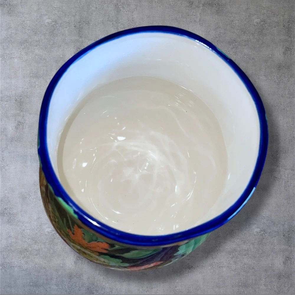 Anthropologie Leah Reena Goren Blue Tiger Cheetah Cat Flora Fauna Ceramic Vase